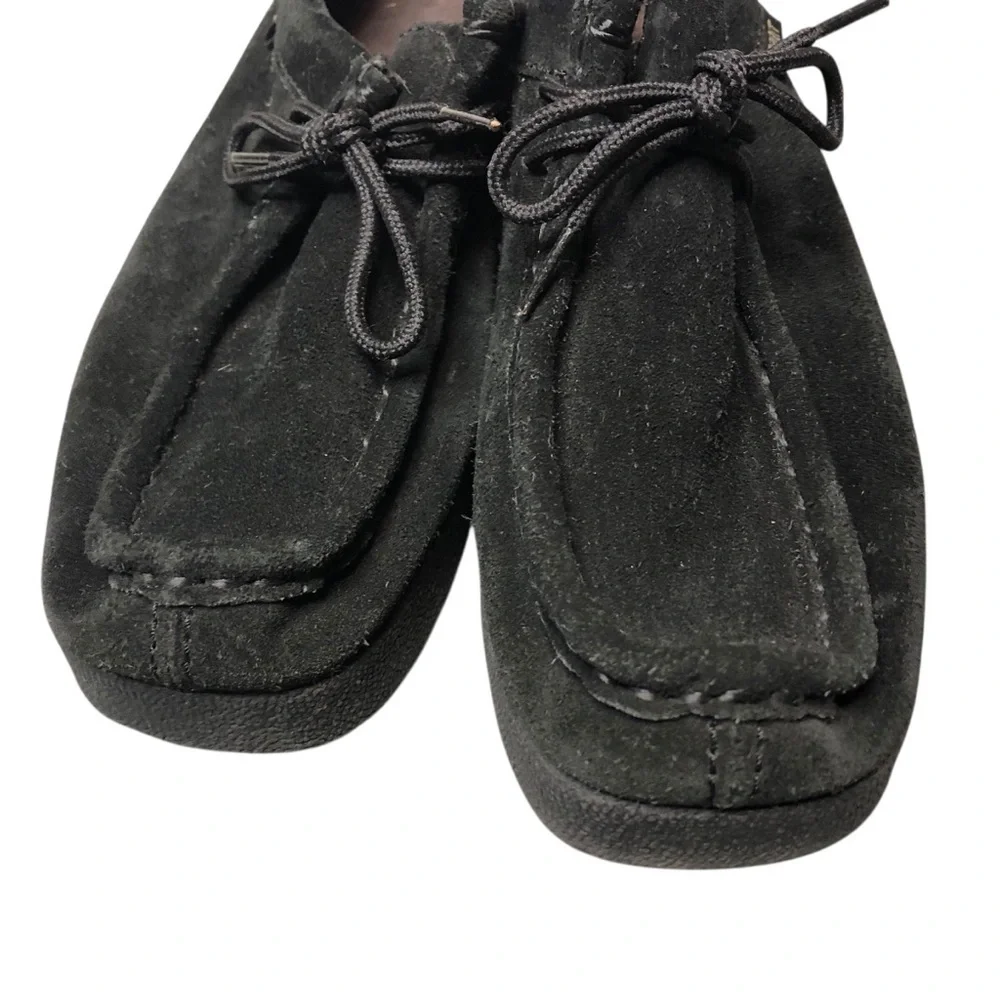Vtg 90's Y2K Esprit Suede Loafer Black Platform Square Toe Sz 6.5 Retro Grunge